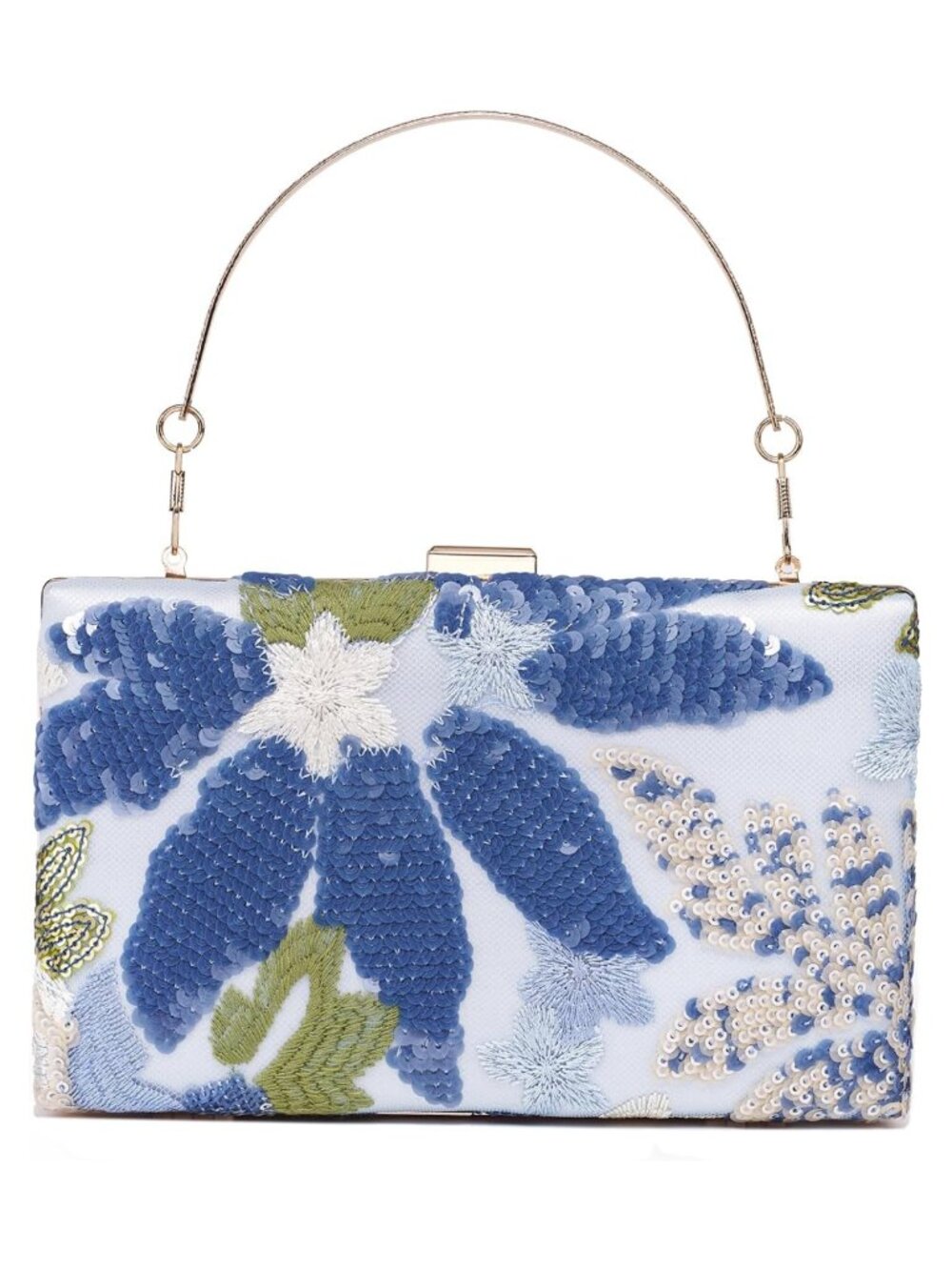 Women's Floral Clutch Evening Bag Faux Leather Envelope Purse with Chain Strap